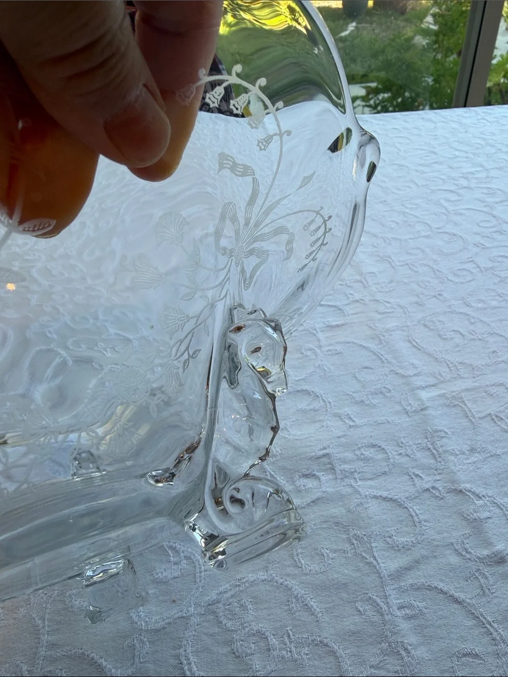 Rare Heisey Orchid Three Toed Seahorse Bowl Etched Glass USA